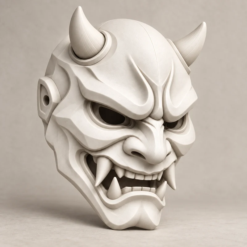 Hannya blanca completa sobre fondo claro; sin escena de pintura