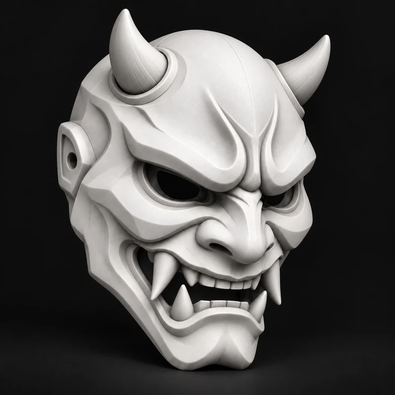 Hannya en blanco, vista tres cuartos